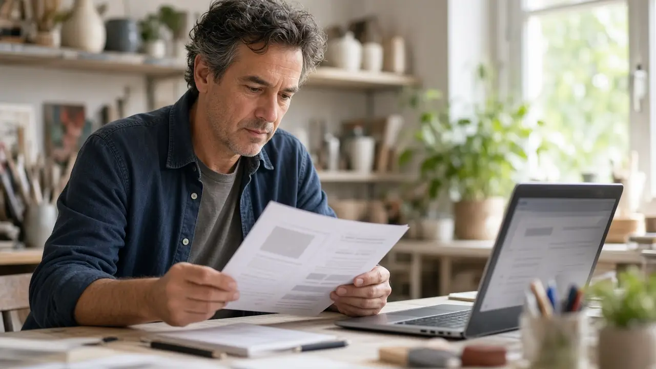 Owner reviewing a campaign brief beside a laptop