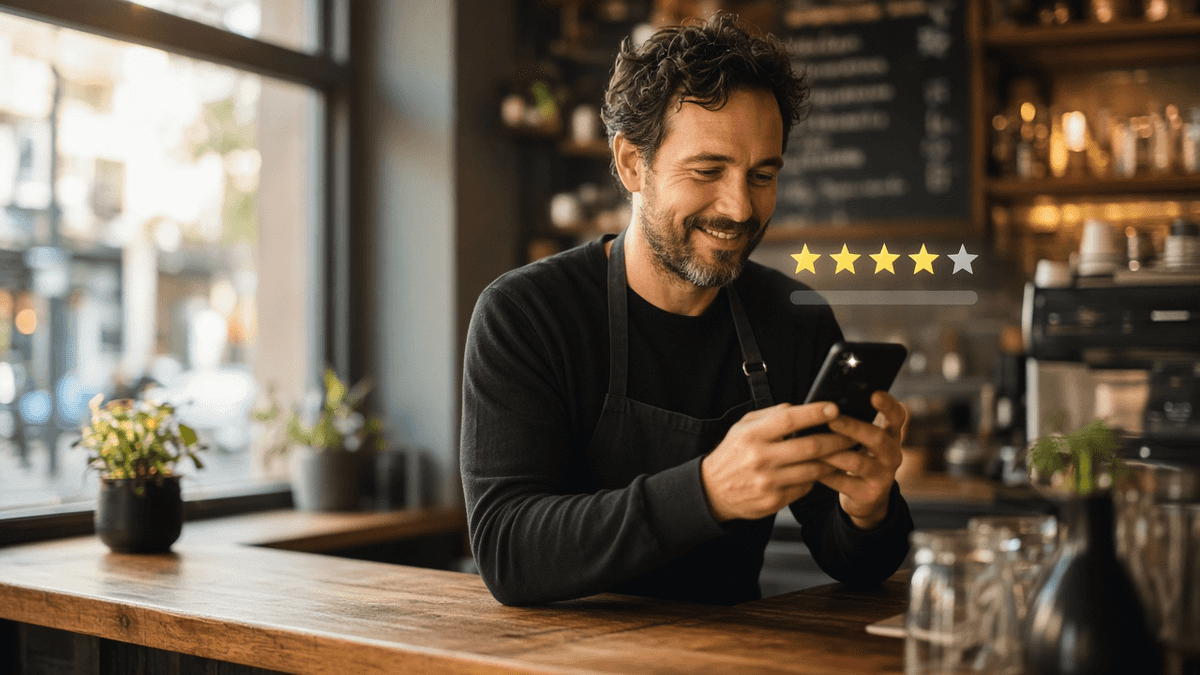 Business owner placing a review order on a laptop
