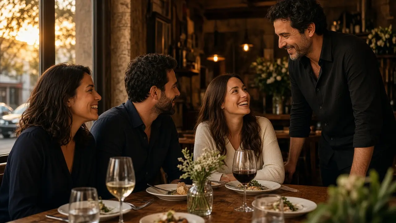 Customers arriving at a busy local restaurant