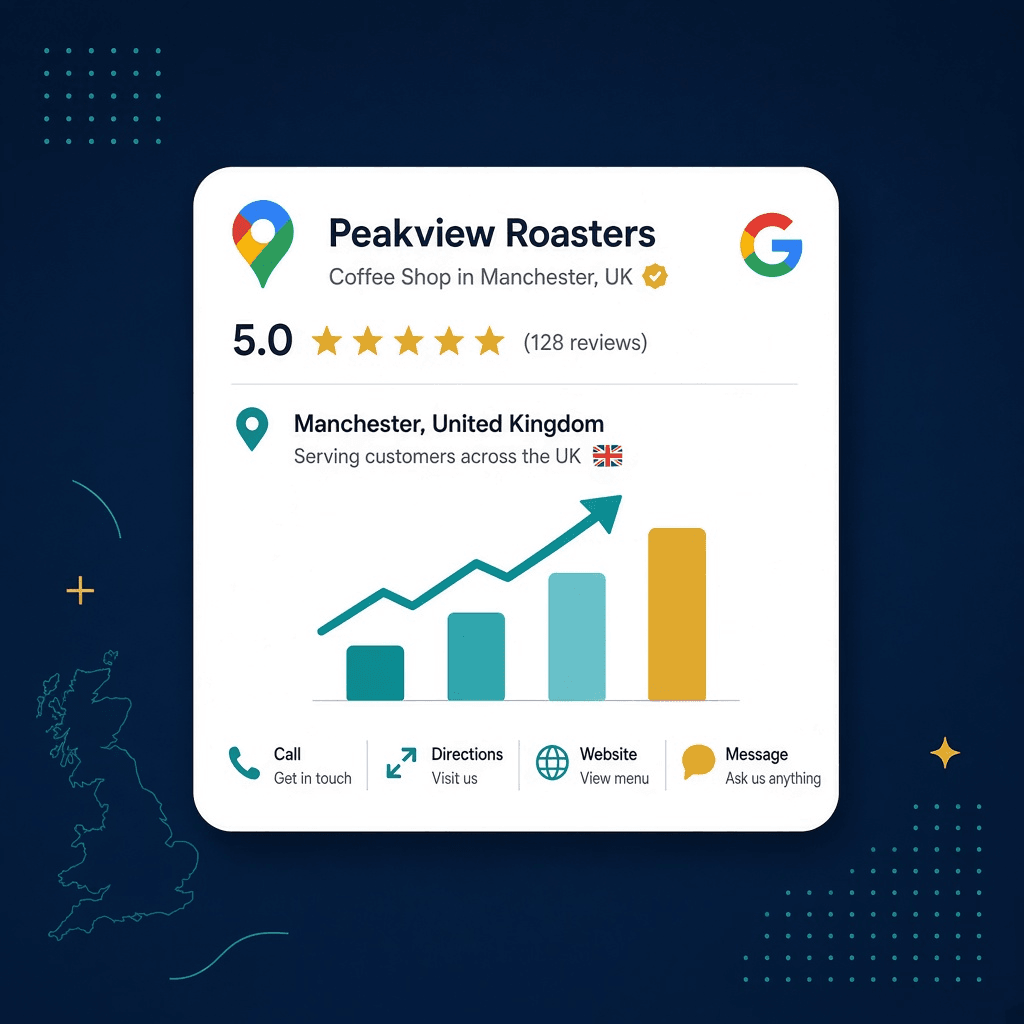 UK Maps growth card showing reviews and listing momentum