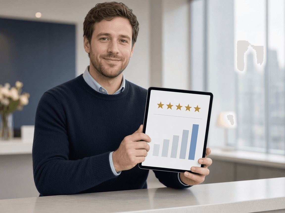 Owner tracking a review campaign on a desktop